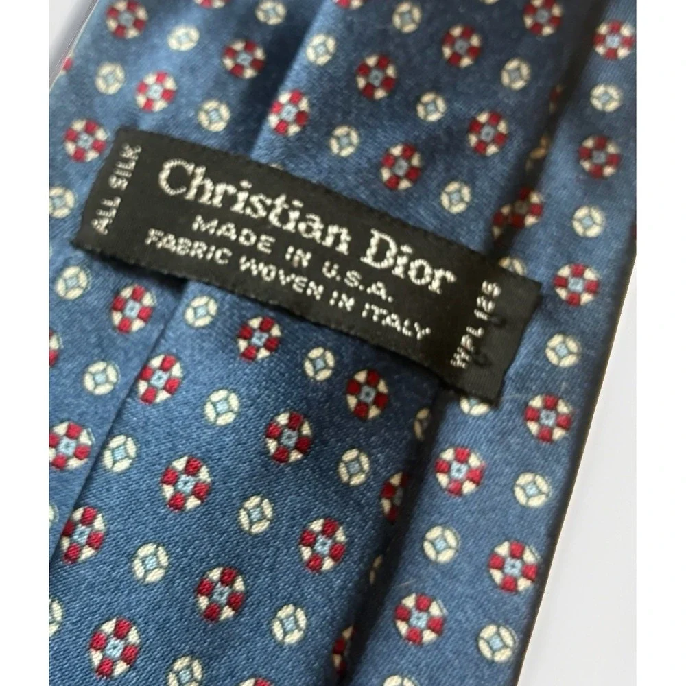 Christian Dior Tie Mens Blue Luxury 100% Silk One Size Made In USA Designer